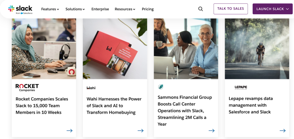 List of 4 Slack case studies on the Slack website